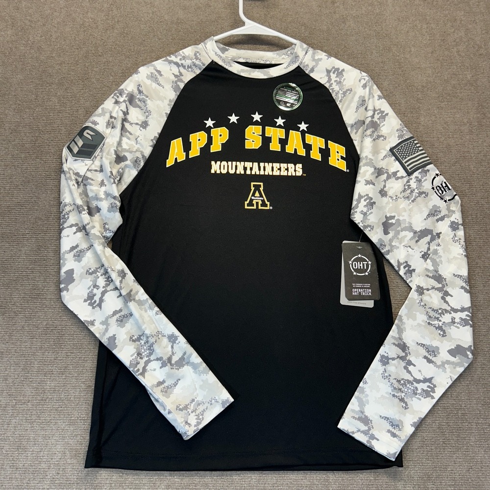 App State Mountaineers OHT Shirt Mens Small Slim Long Sleeve Black Camo Base NEW
